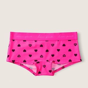 Victoria's Secret PINK Logo Boyshort Panty Atomic Pink Heart Print Medium NEW
